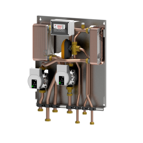 Modulo BF4 (2 circolatori) per la separazione biomassa - impianto di riscaldamento e produzione di ACS istantanea con generatori a biomassa non dotati di scambiatore